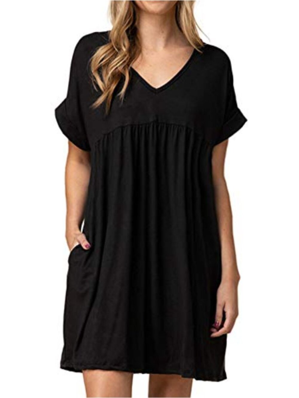 Women's Casual Swing Dress with Pockets V-Neck Short Sleeve Summer T-Shirt